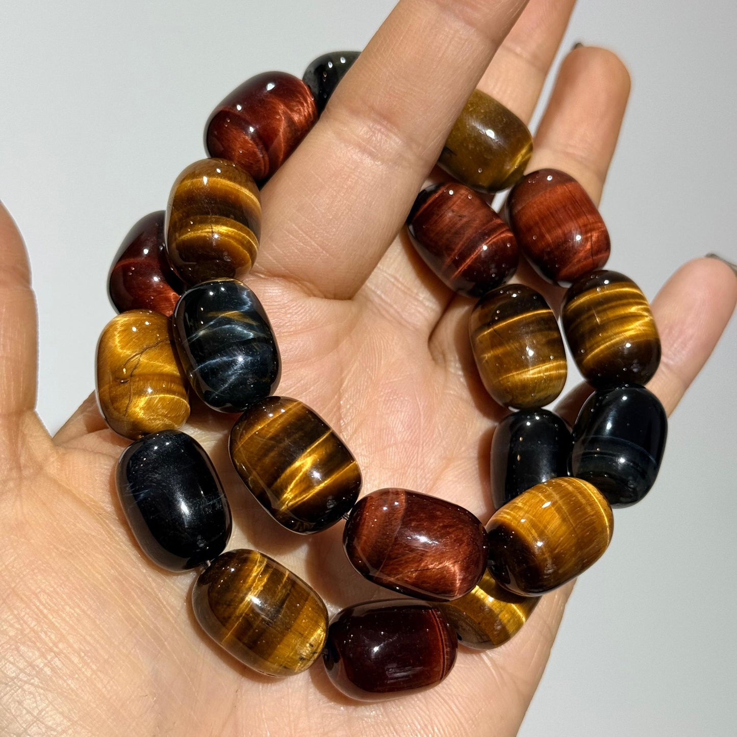 彩虎眼桶珠手串|天然水晶手串|Tiger Eye Barrel Beads Bracelet for Men|強化意志・提升自信・防小人避邪