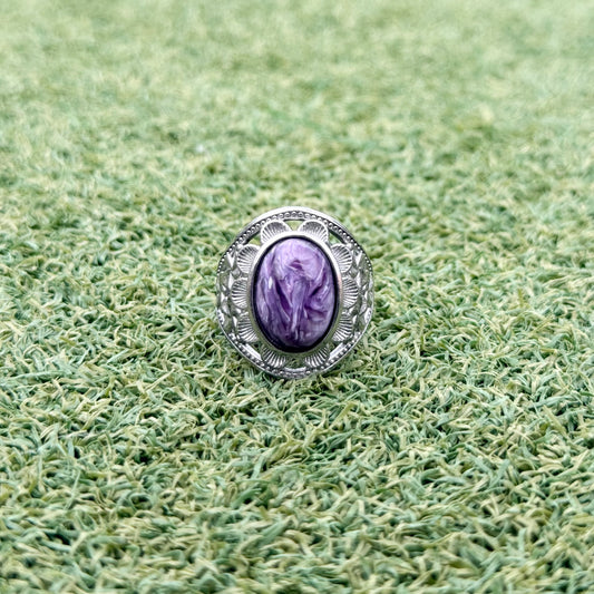 紫龍晶戒指|天然白銅戒指|Charoite Ring|轉化負能・靈性覺醒・情緒療癒・智慧守護