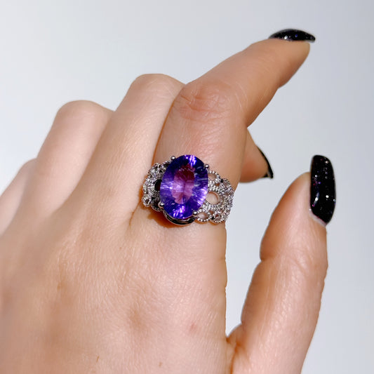 Amethyst Fireworks Cut Hollow Titanium Steel Ring