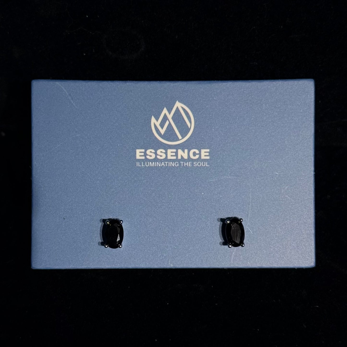 黑尖晶橢圓形耳環 - 純銀防敏感耳針