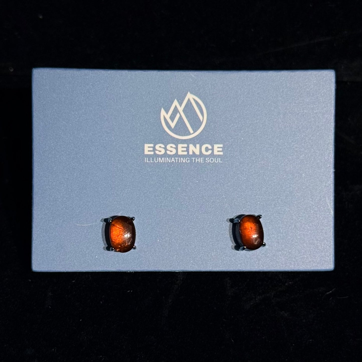 石榴石橢圓形耳環 - 純銀防敏感耳針