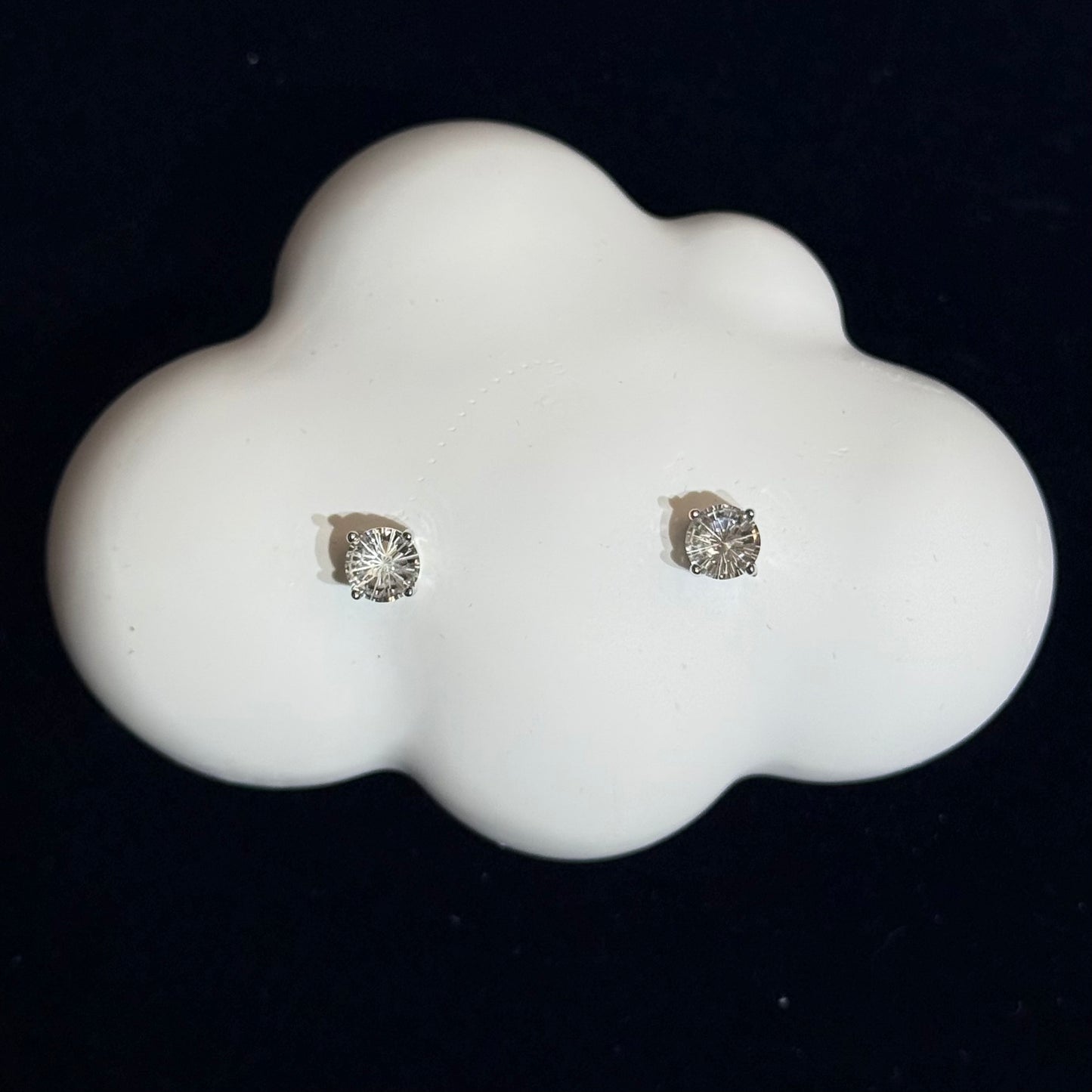 白水晶圓形四爪純銀耳環