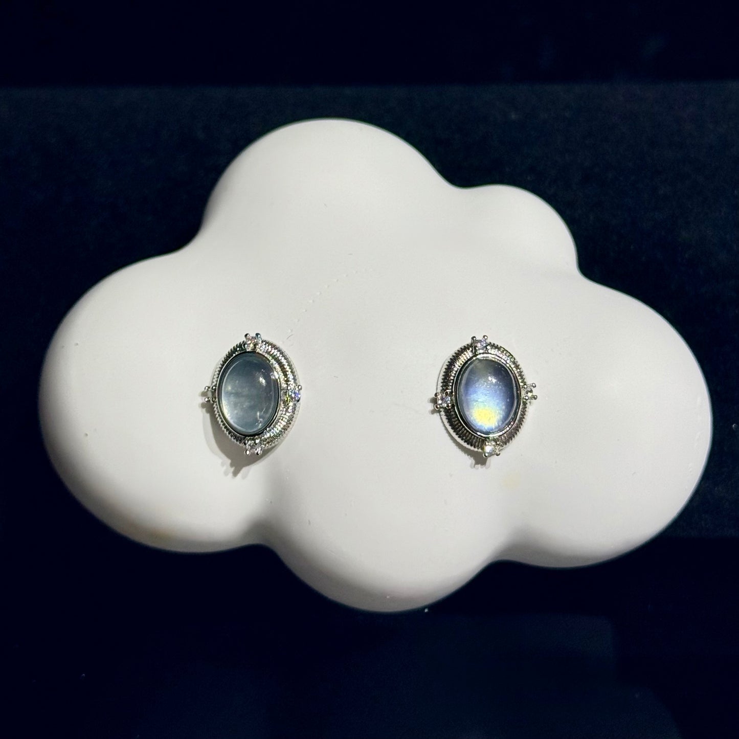 海藍寶橢圓形耳環 - 純銀防敏感耳針