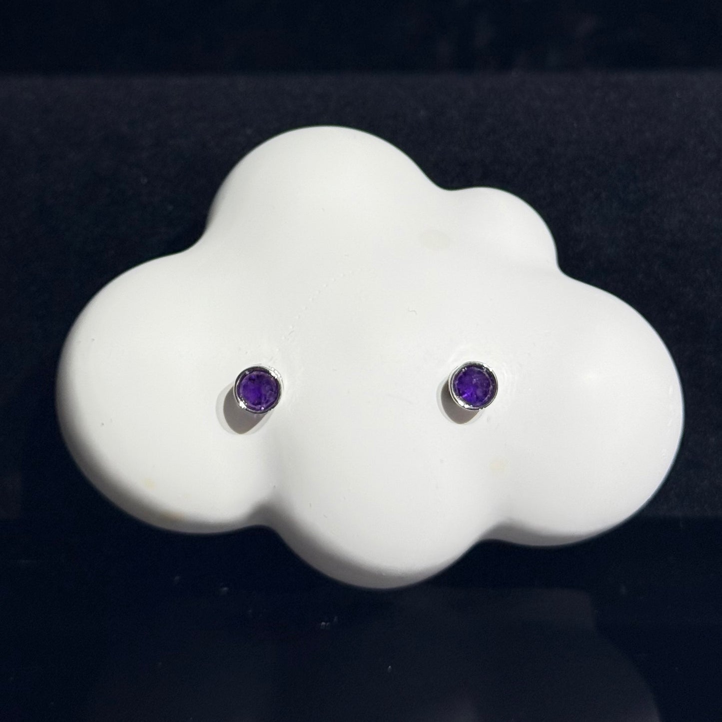 紫水晶包邊耳環 - 純銀防敏感耳針