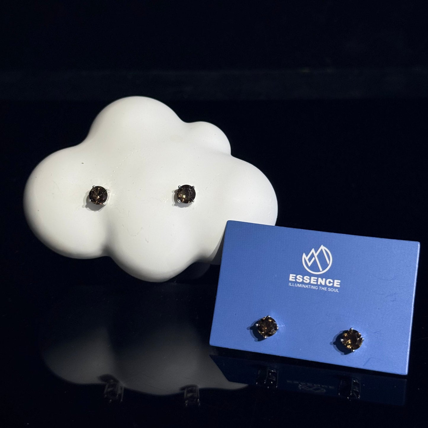 茶水晶四爪水晶耳環 - 防敏感純銀耳針