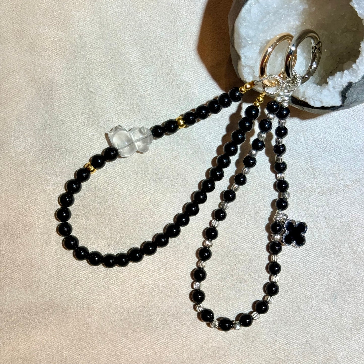 黑曜水晶電話繩/包掛|天然水晶手機繩/包掛|Obsidian Phone Strap|辟邪防小人・吸收負能・招財護運・穩定情緒