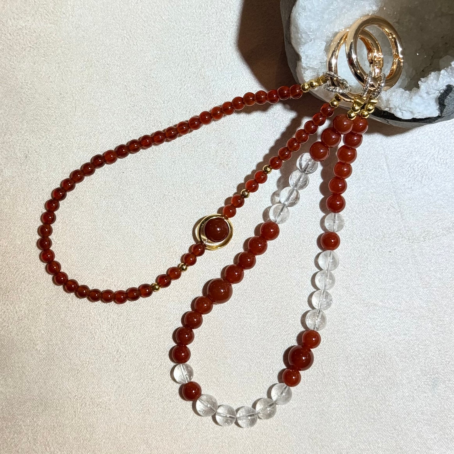 紅瑪瑙水晶電話繩/包掛|天然水晶手機繩包掛|Red Agate Phone Strap|旺正財・穩定情緒・改善循環・增強活力