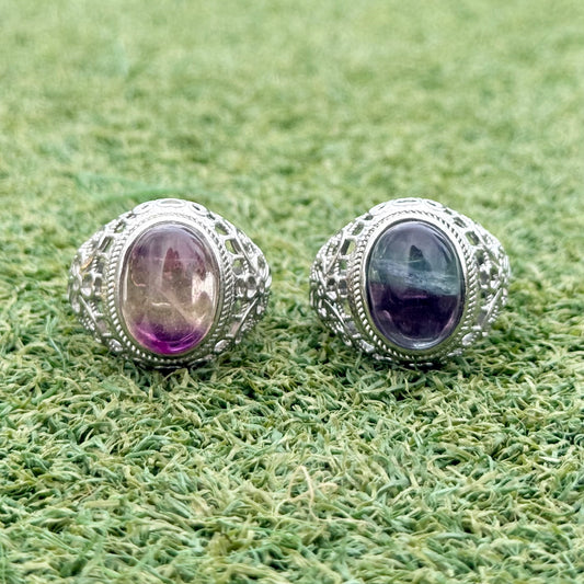千層螢石鏤空戒托戒指｜天然水晶戒指｜Layered Fluorite Openwork Ring｜清晰思緒・提升靈感・男士之選