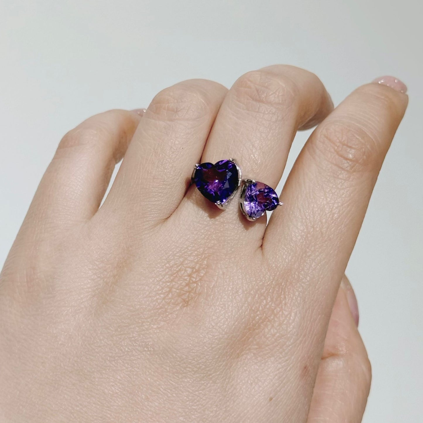全淨體紫水晶雙心心鈦鋼戒指