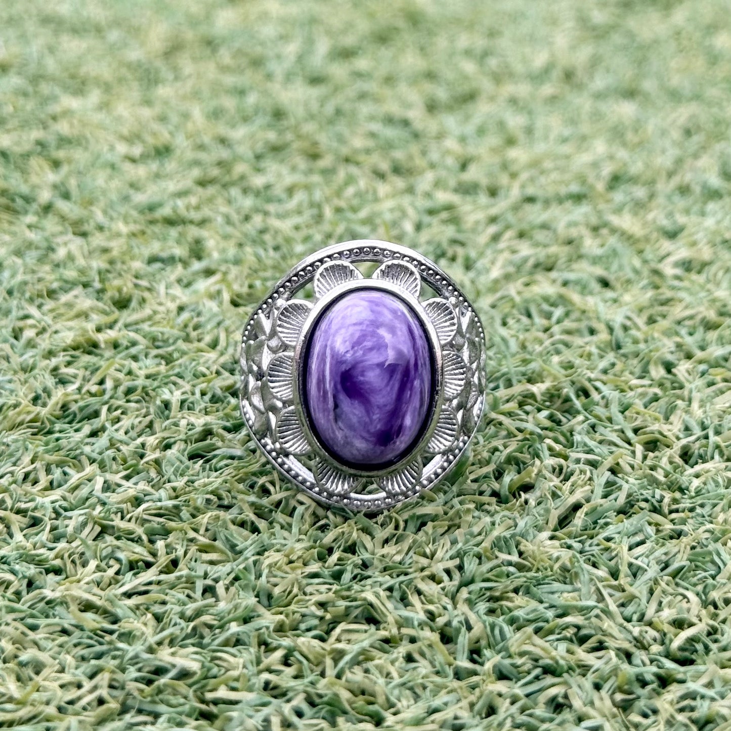 紫龍晶戒指｜天然白銅戒指｜Charoite Ring｜轉化負能・靈性覺醒・情緒療癒・智慧守護