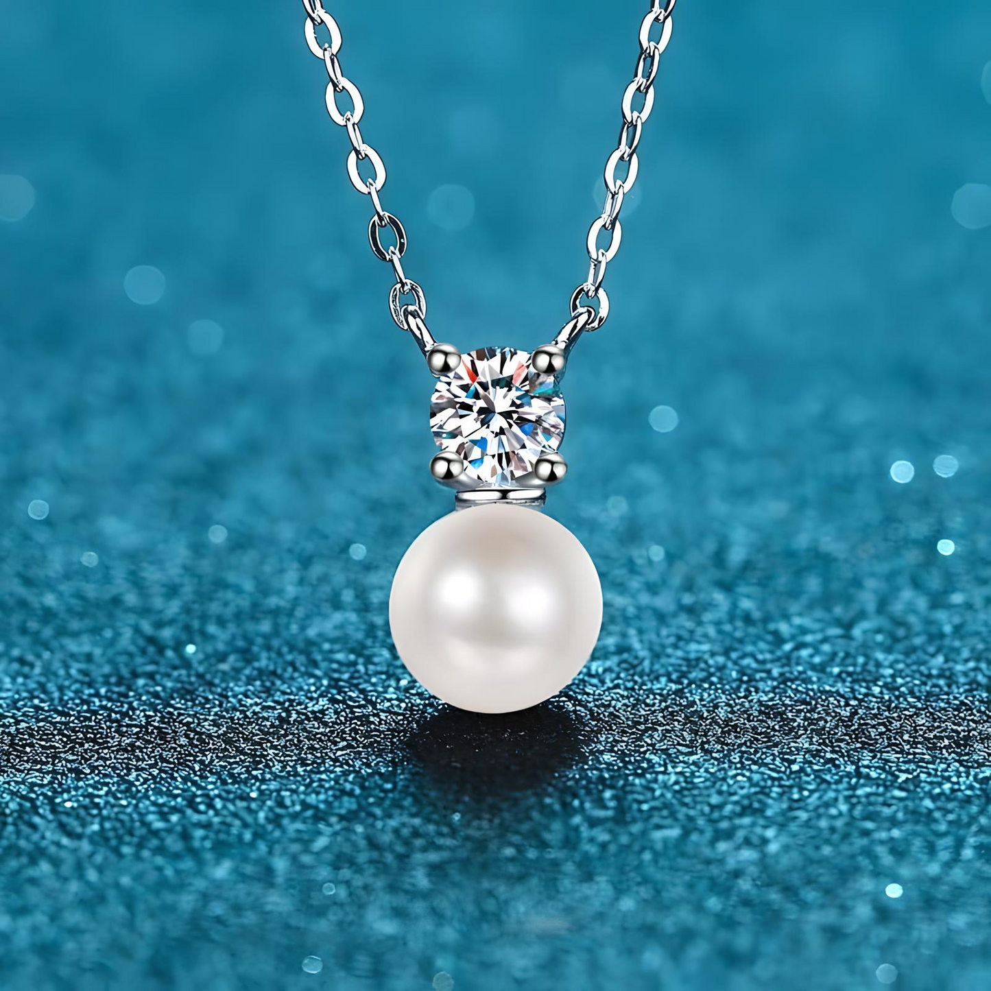 Moissanite - 0.5CT Moissanite and Freshwater Pearl Pendant with Necklace