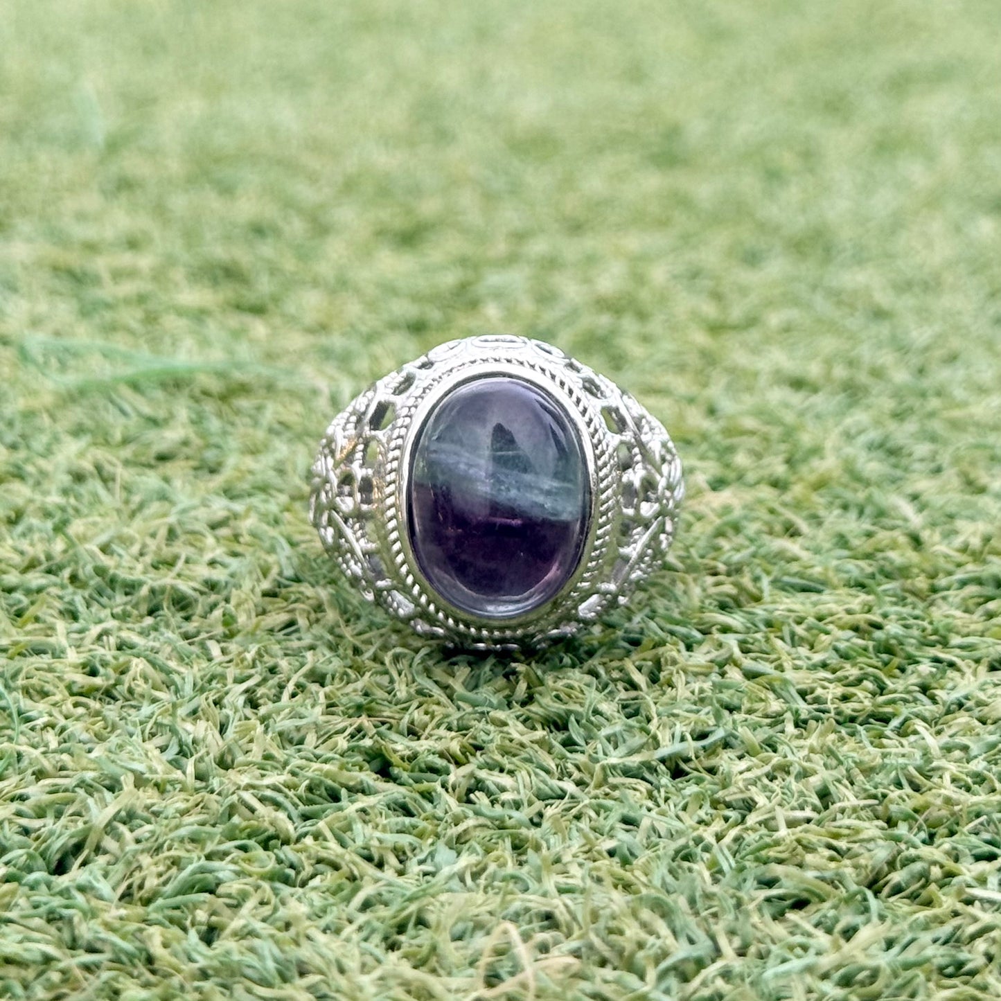 千層螢石鏤空戒托戒指｜天然水晶戒指｜Layered Fluorite Openwork Ring｜清晰思緒・提升靈感・男士之選
