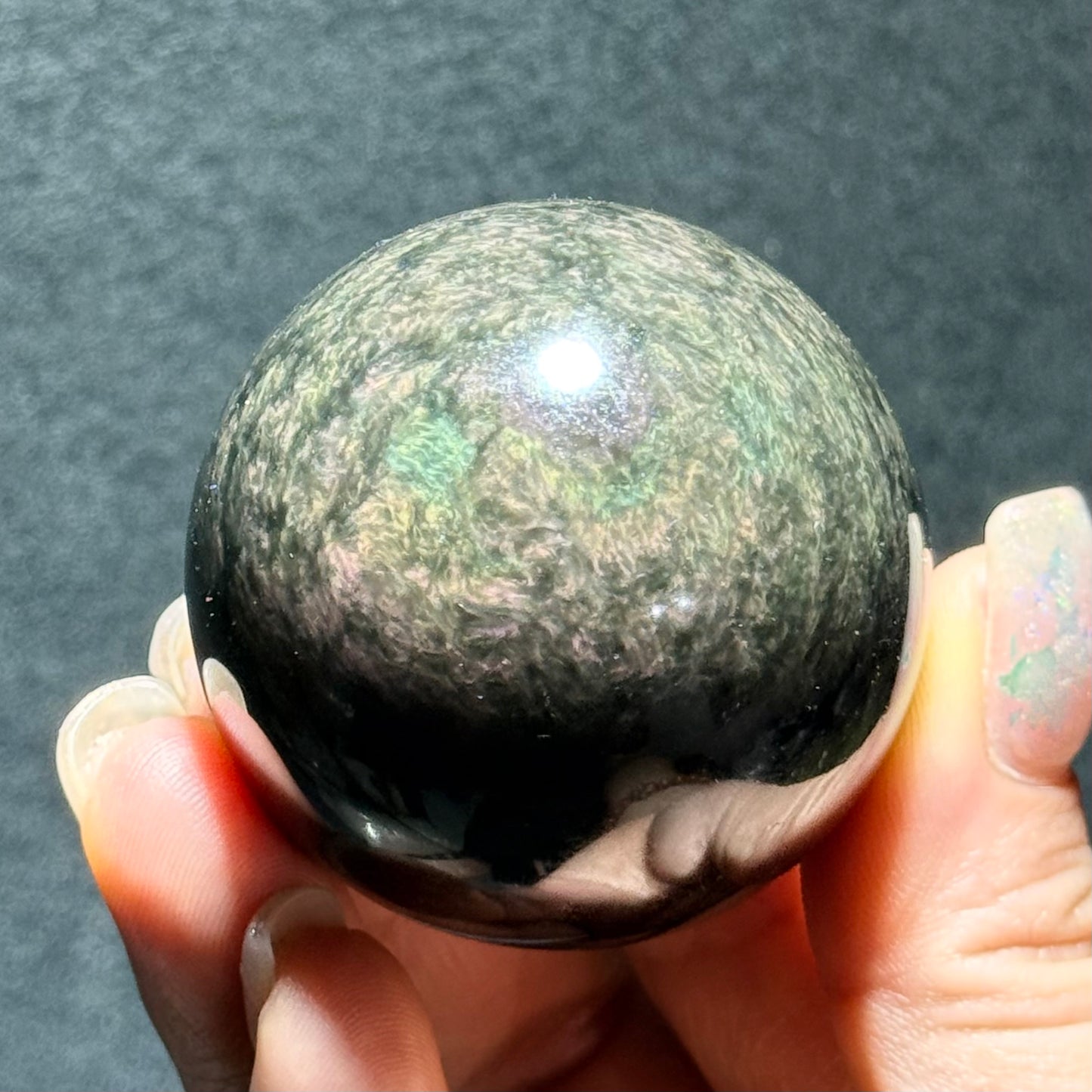 墨西哥絲絨貓眼彩曜石球｜天然水晶球｜Velvet Cat’s Eye Rainbow Obsidian Sphere from Mexico｜穩定情緒・吸附負能量・守護空間