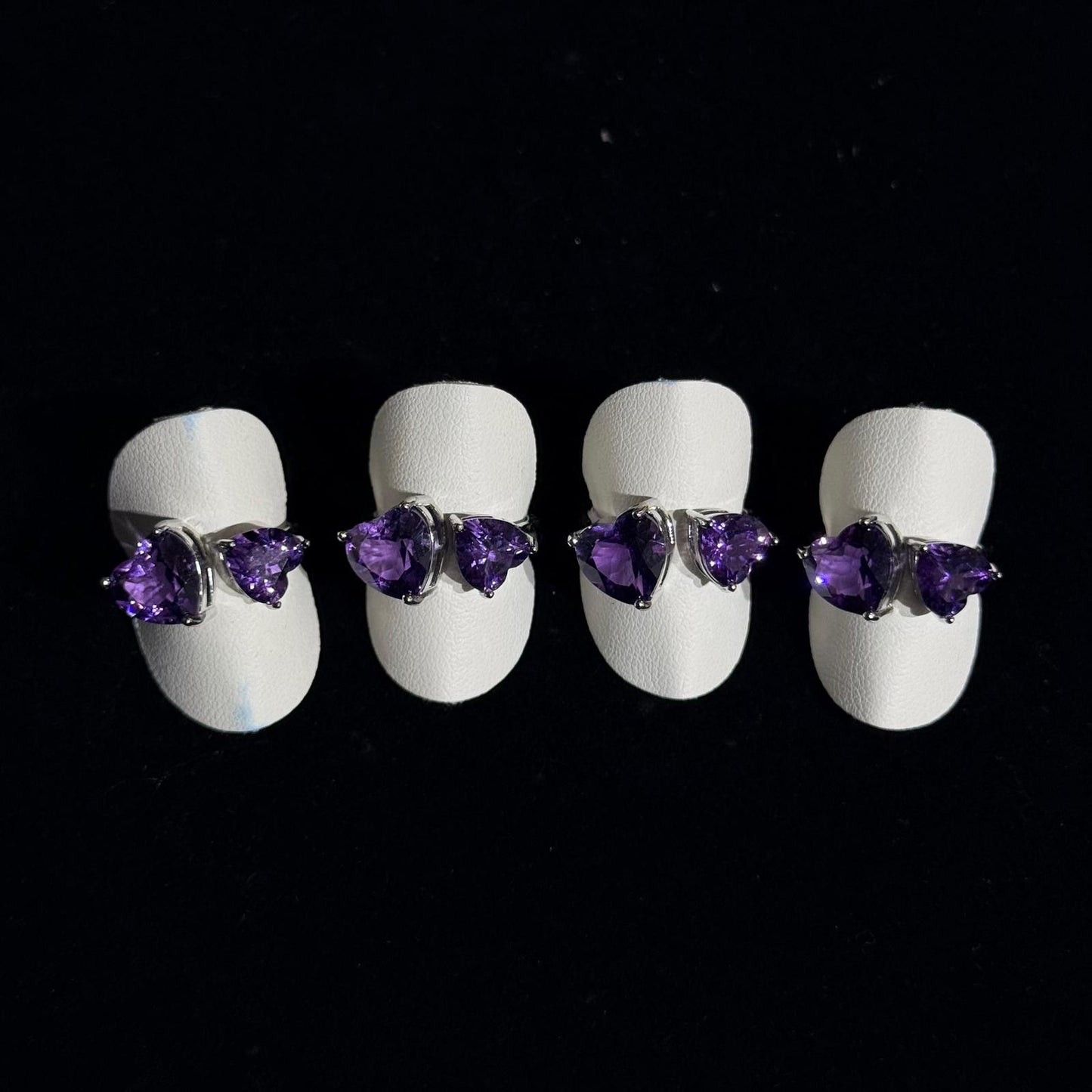 全淨體紫水晶雙心心鈦鋼戒指