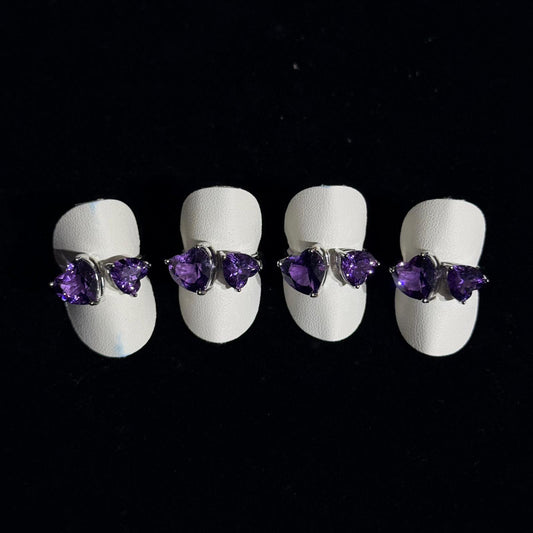 全淨體紫水晶雙心心鈦鋼戒指