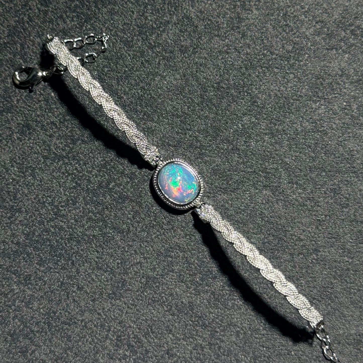 澳寶大蛋面白銅編織手鏈｜天然蛋面澳寶 x 白銅手工編織｜Opal Cabochon White Copper Woven Bracelet｜提升直覺・柔和光彩・日常靈感配戴