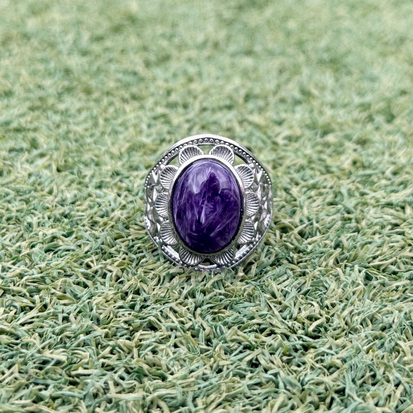 紫龍晶戒指｜天然白銅戒指｜Charoite Ring｜轉化負能・靈性覺醒・情緒療癒・智慧守護