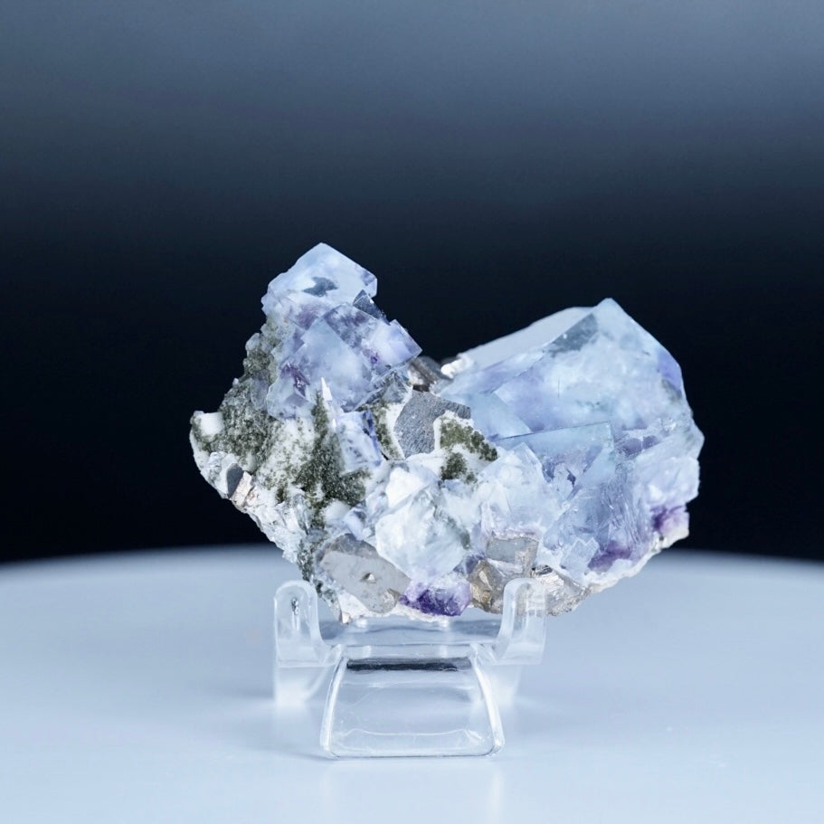 Yaogangxian Blue Fluorite with Clear Quartz, Wolframite and FeAsS