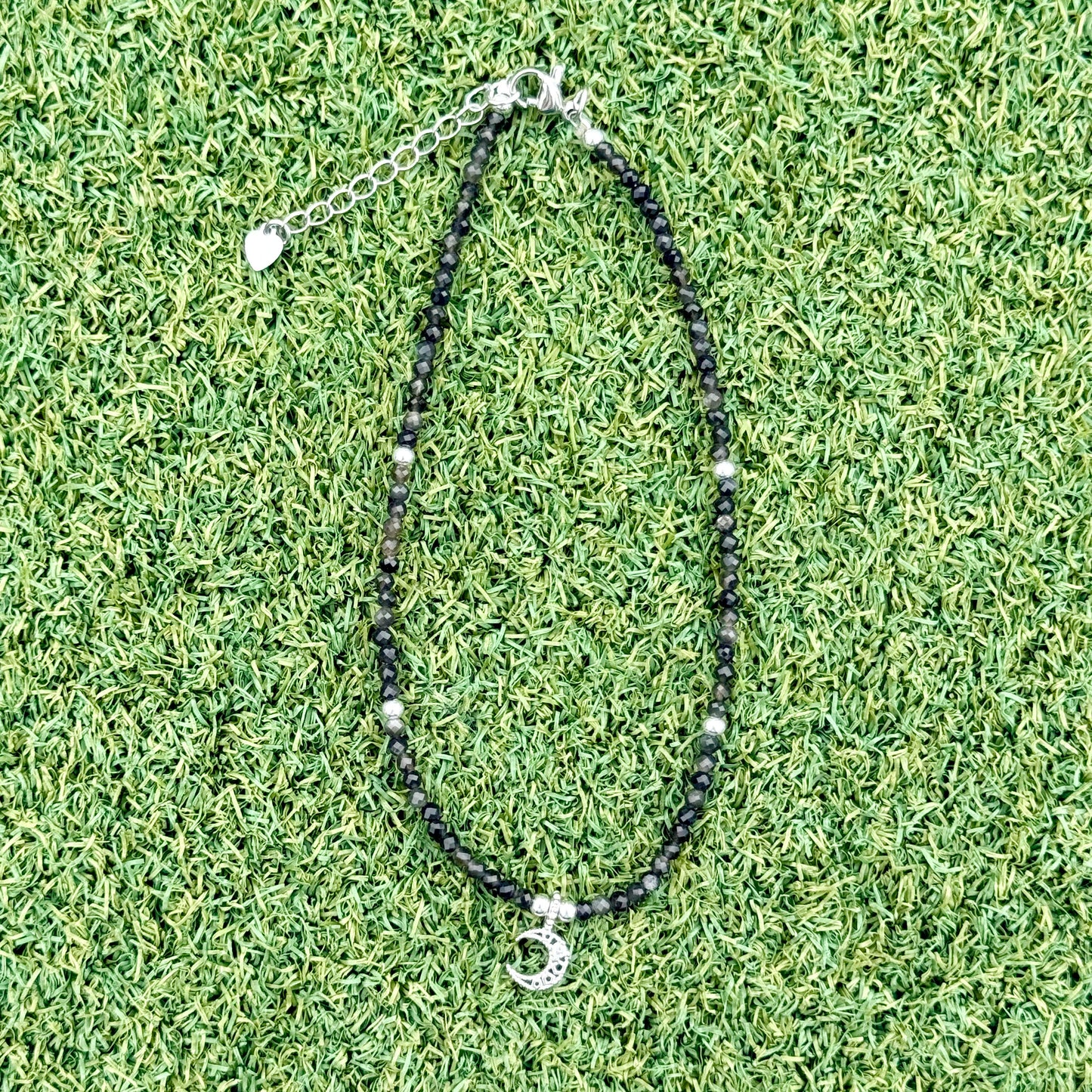 銀曜迷你腳鏈 2.5mm｜天然銀曜石腳鏈｜Mini Silver Sheen Obsidian Anklet｜辟邪擋煞・招財防小人・穩定情緒