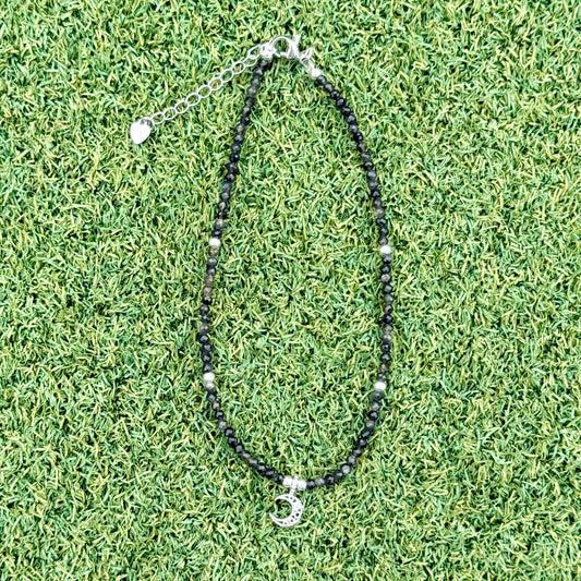 銀曜迷你腳鏈 2.5mm｜天然銀曜石腳鏈｜Mini Silver Sheen Obsidian Anklet｜辟邪擋煞・招財防小人・穩定情緒