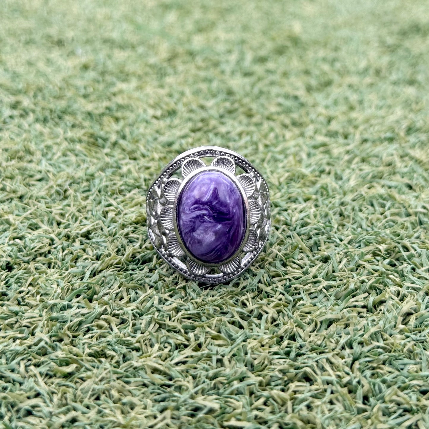 紫龍晶戒指｜天然白銅戒指｜Charoite Ring｜轉化負能・靈性覺醒・情緒療癒・智慧守護