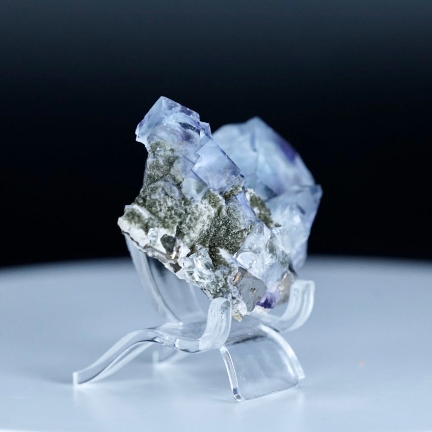 Yaogangxian Blue Fluorite with Clear Quartz, Wolframite and FeAsS