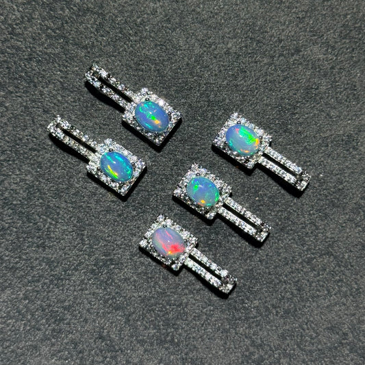 澳寶鋯石合金吊墜｜天然澳寶 x 鋯石 Opal Pendant｜藍綠火彩・細緻鋯石光點・日常亮面頸鍊吊墜