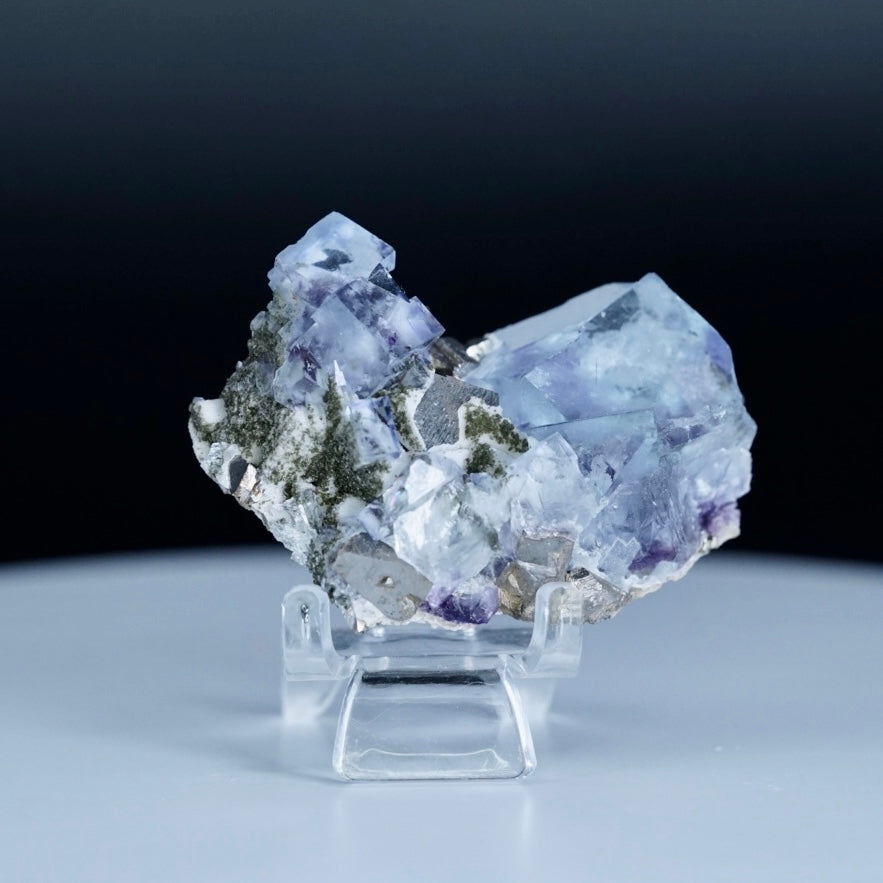 Yaogangxian Blue Fluorite with Clear Quartz, Wolframite and FeAsS