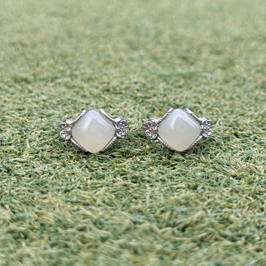 和田玉方形戒指｜天然水晶戒指｜Hetian Jade Square Ring｜溫潤平安・沉穩氣質・優雅知性