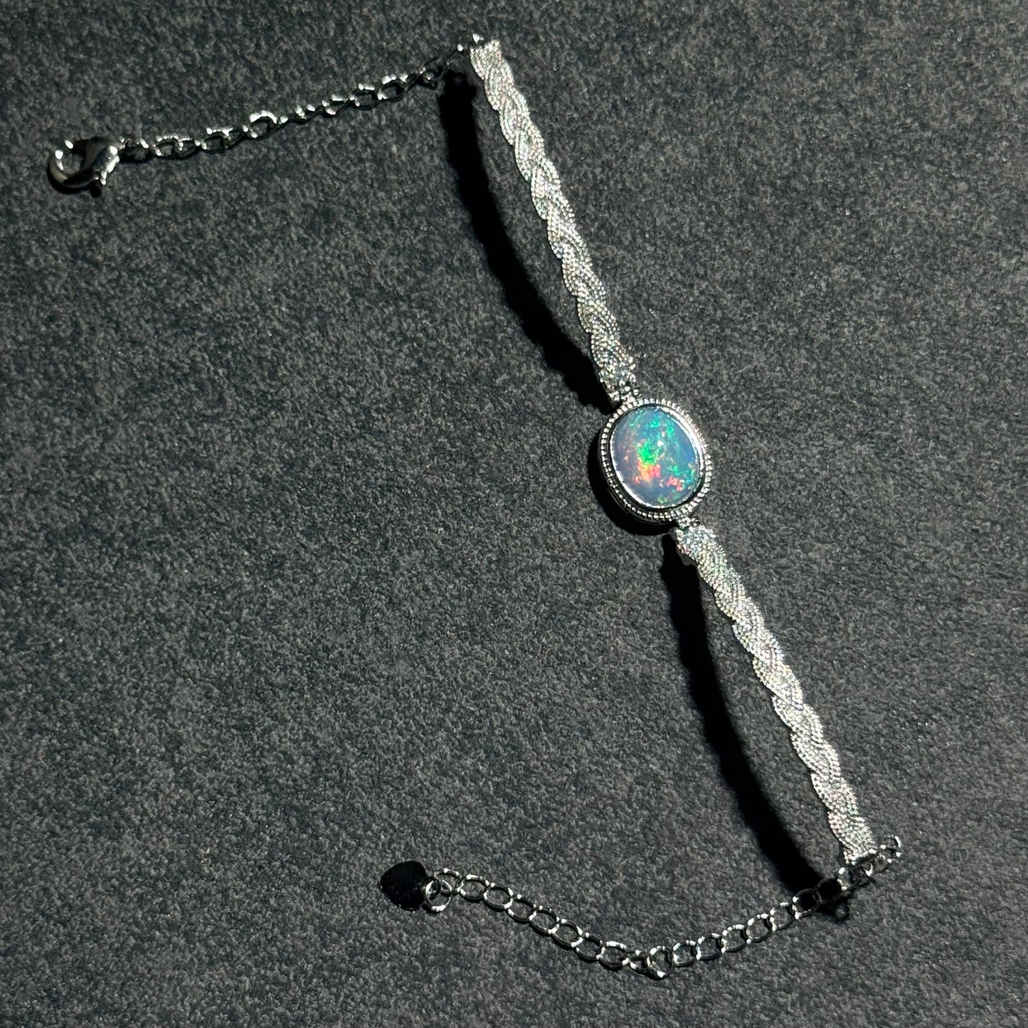 澳寶大蛋面白銅編織手鏈｜天然蛋面澳寶 x 白銅手工編織｜Opal Cabochon White Copper Woven Bracelet｜提升直覺・柔和光彩・日常靈感配戴