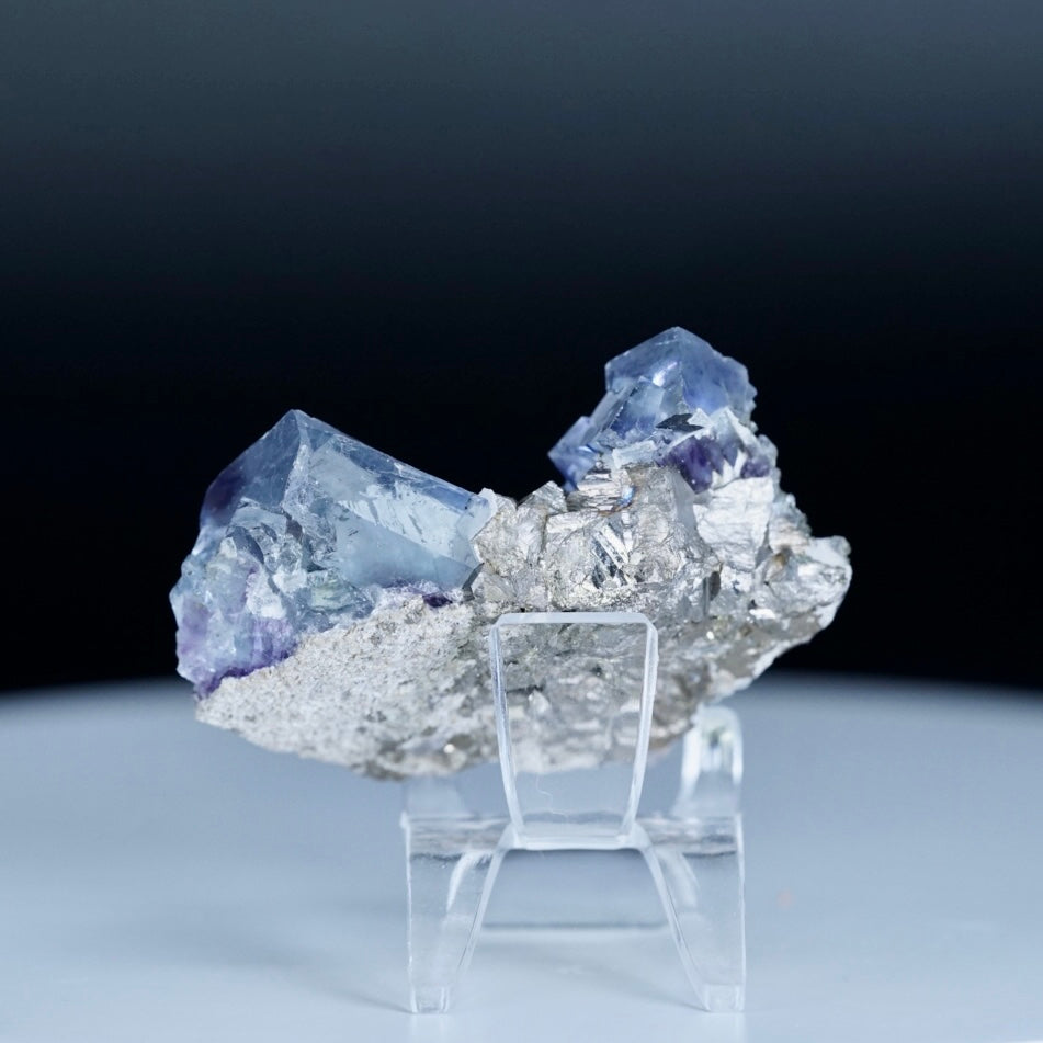 Yaogangxian Blue Fluorite with Clear Quartz, Wolframite and FeAsS