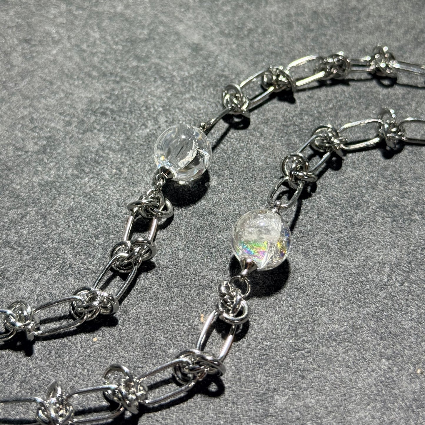 鈦鋼鏤空鏈白水晶球手鏈｜不銹鋼鏤空鏈 x 白水晶球手鏈｜Stainless Steel Hollow Chain Bracelet with White Aragonite Bead｜日常簡約・穩定情緒・淨化能量