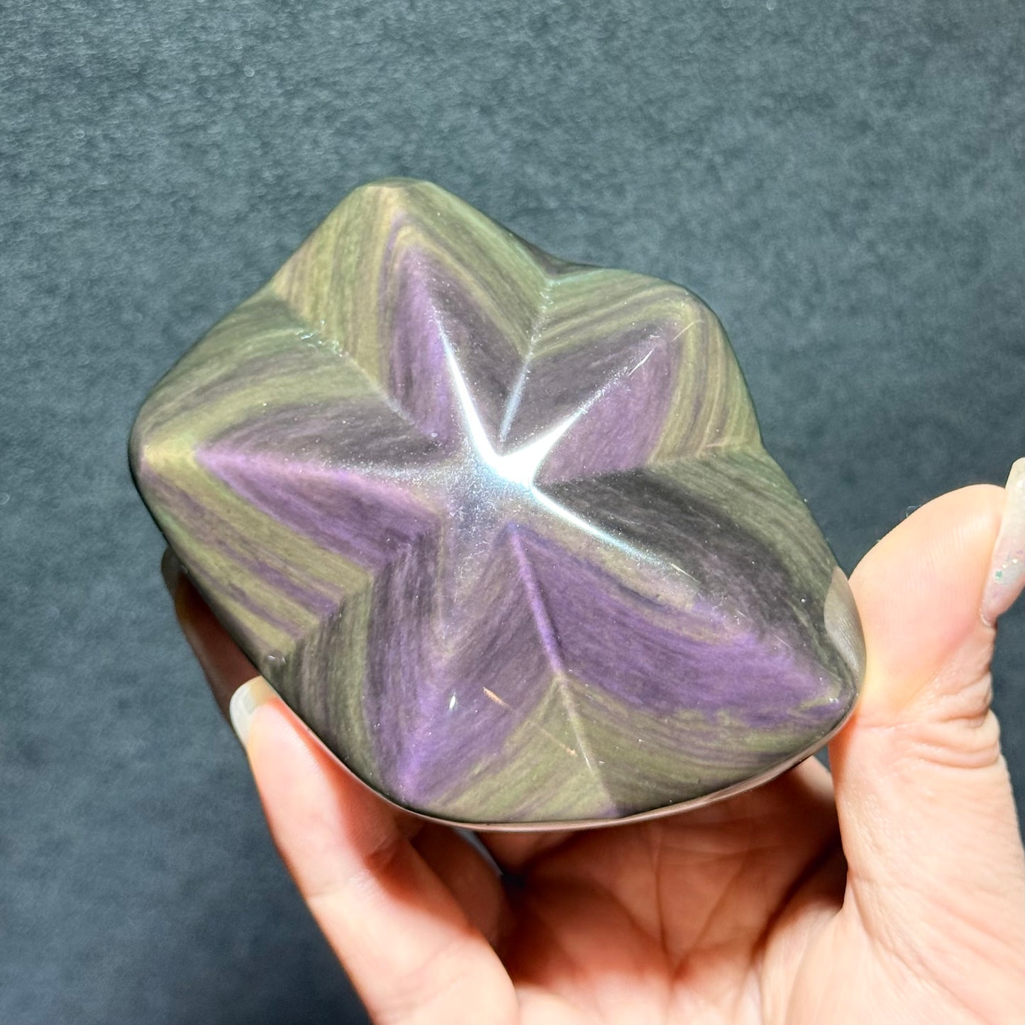 彩曜星星立體切割擺件｜天然彩曜石擺件｜Rainbow Obsidian Star Carving from Mexico｜穩定情緒・吸附負能量・守護空間