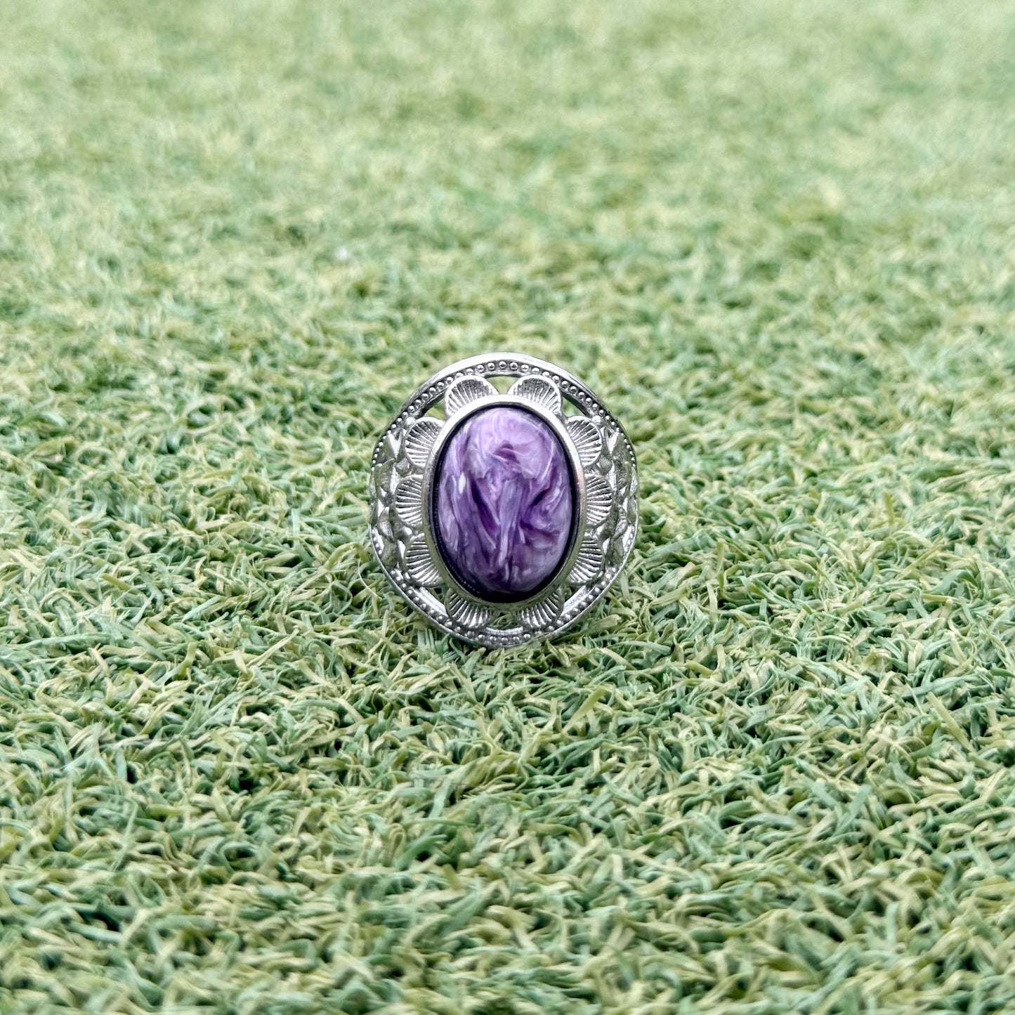 紫龍晶戒指｜天然白銅戒指｜Charoite Ring｜轉化負能・靈性覺醒・情緒療癒・智慧守護