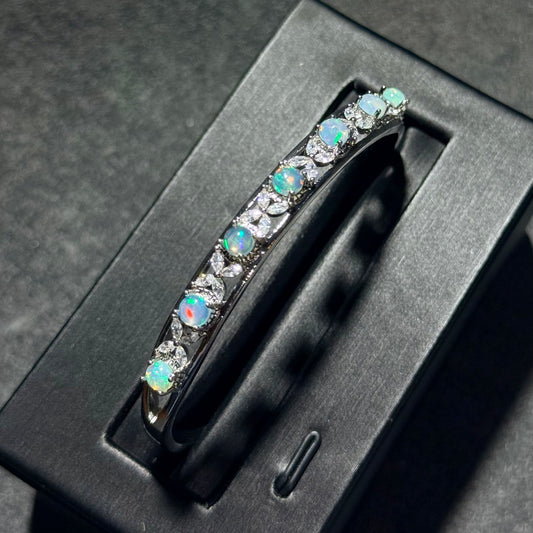 澳寶合金手鐲｜天然澳寶 Opal Bangle｜日常光感・靈感氣息・簡約百搭手鐲