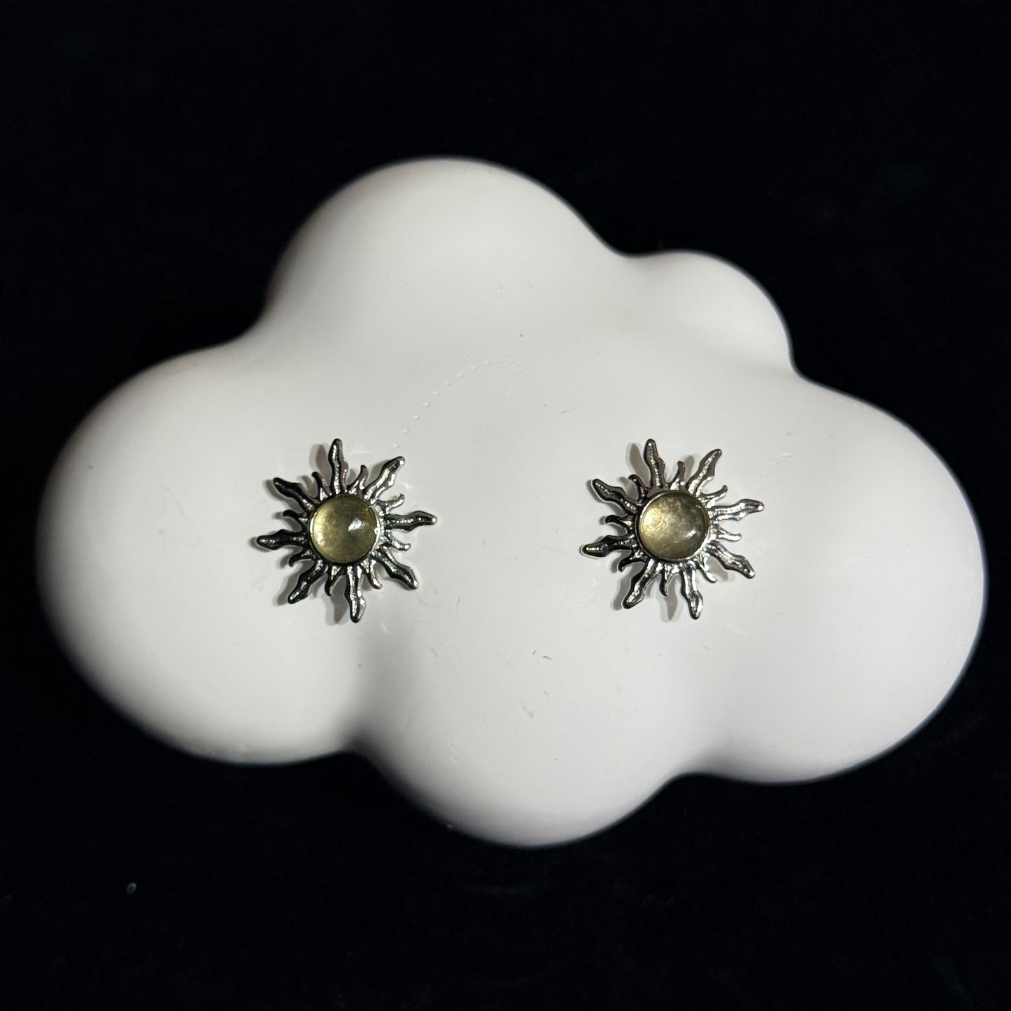 Citrine Sun-Shaped Earrings - Sterling Silver Hypoallergenic Ear Posts