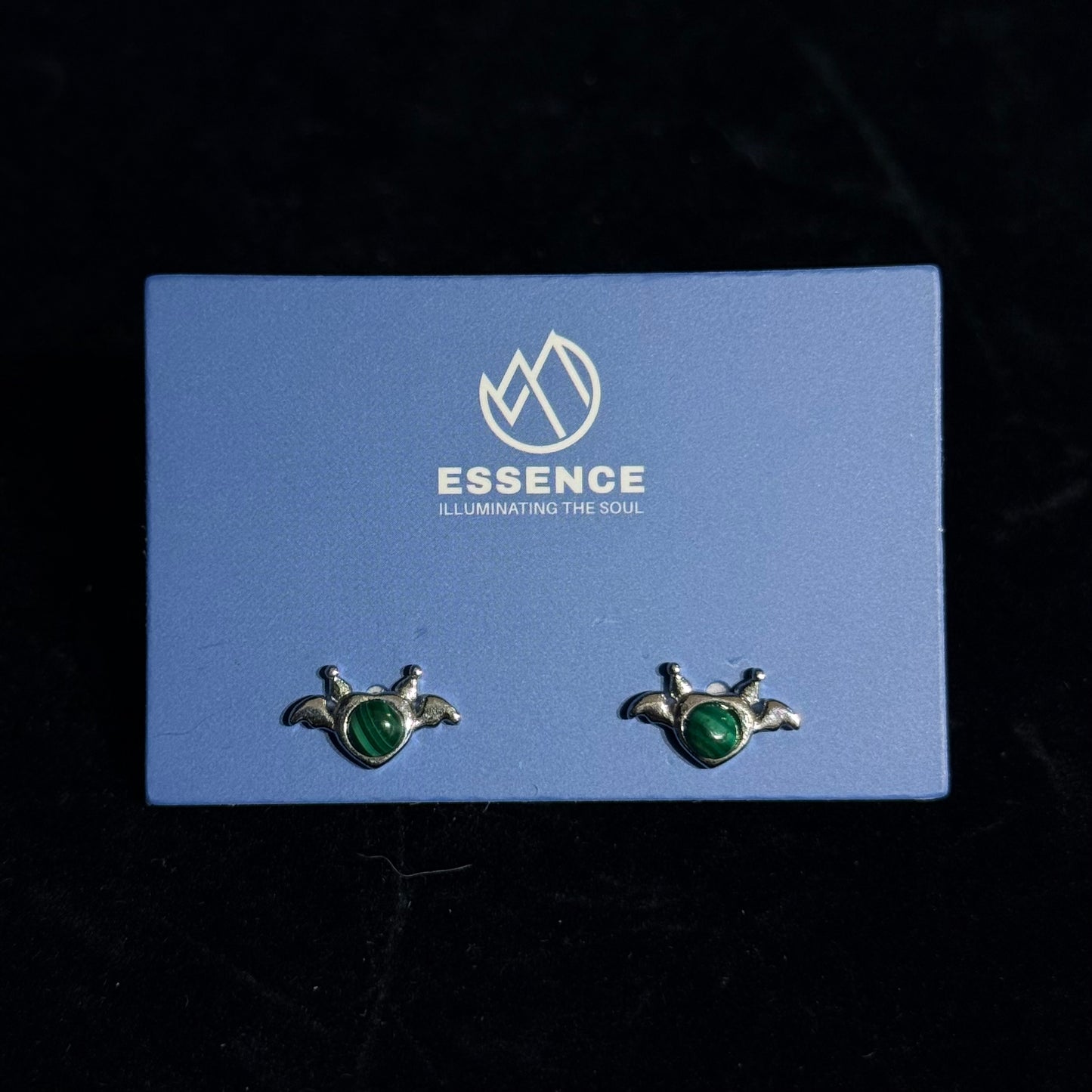 孔雀石蝙蝠形耳環 - 純銀防敏感耳針