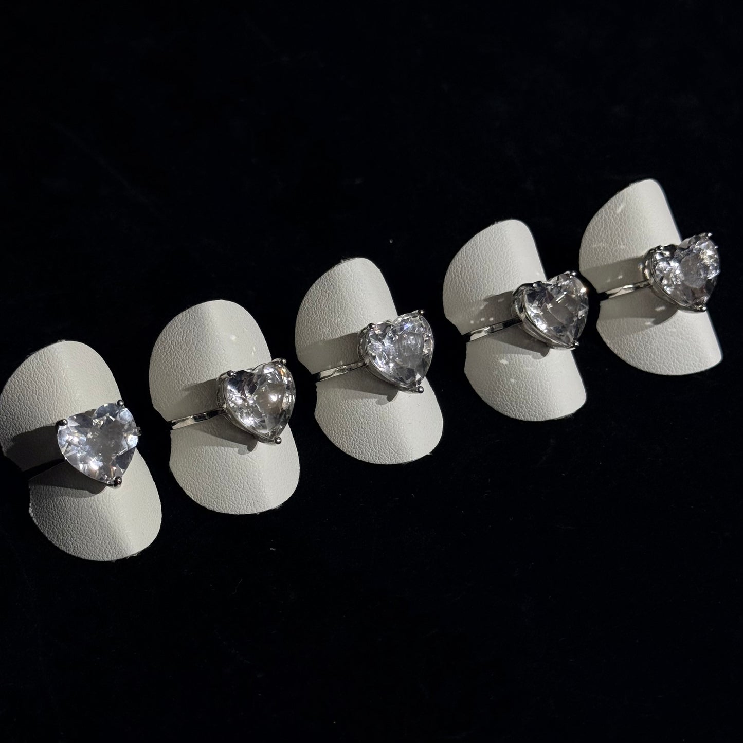 白水晶心心三爪戒指