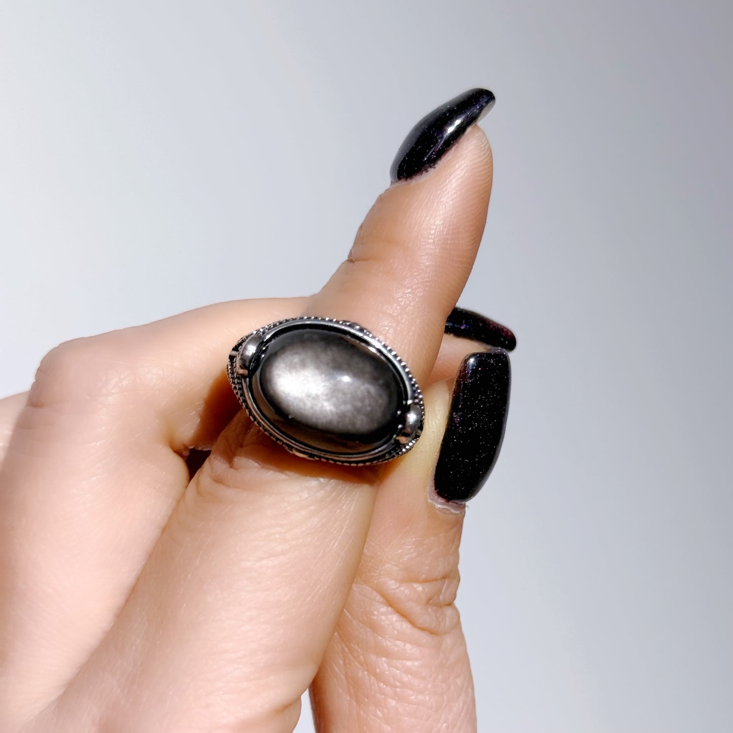 銀曜石復古托戒指