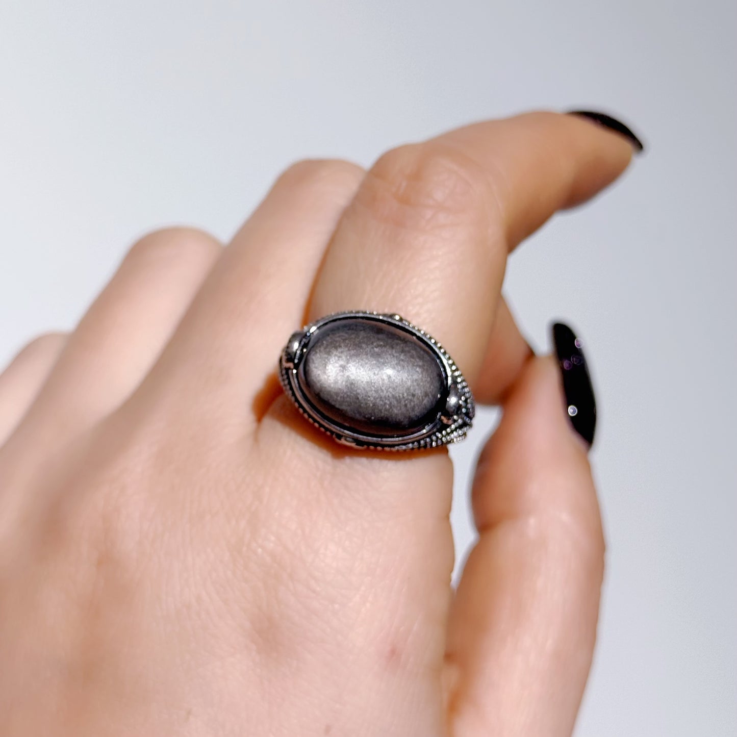銀曜石復古托戒指
