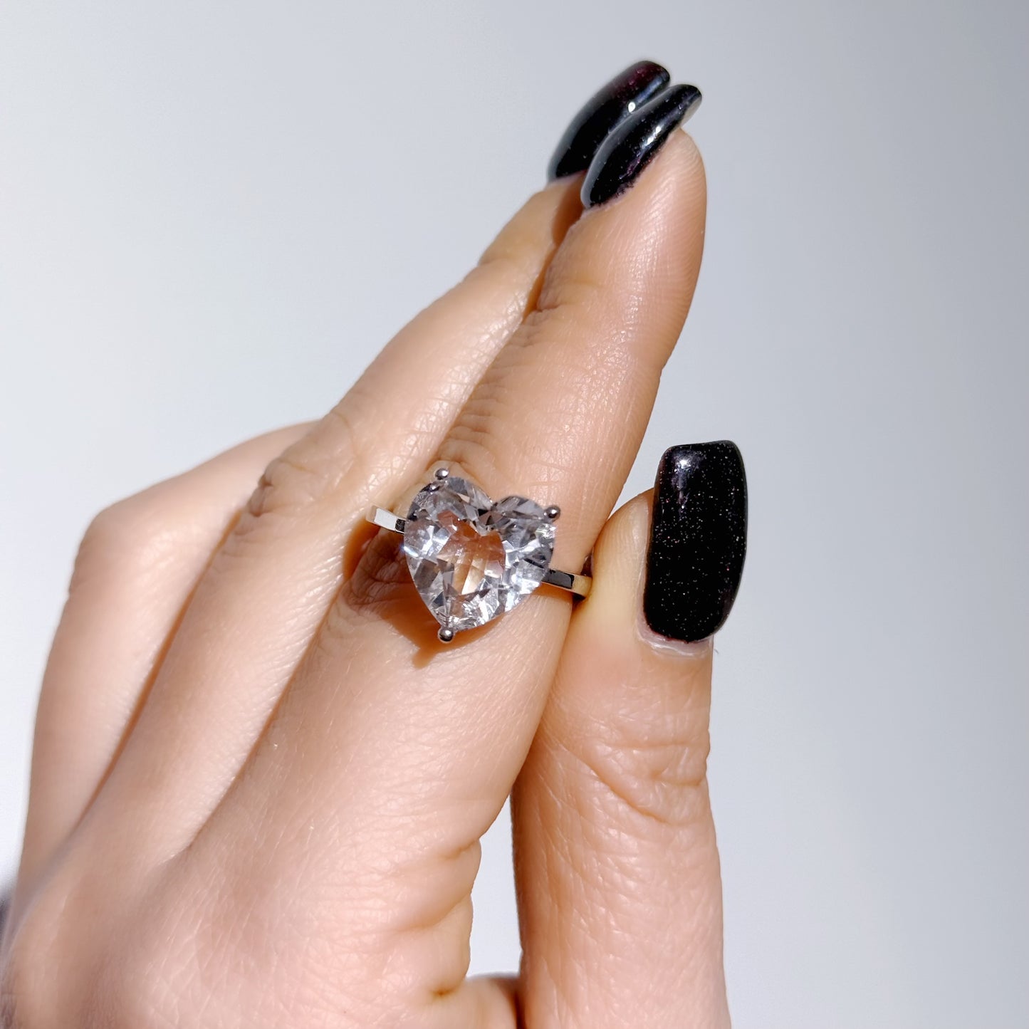 白水晶心心三爪戒指