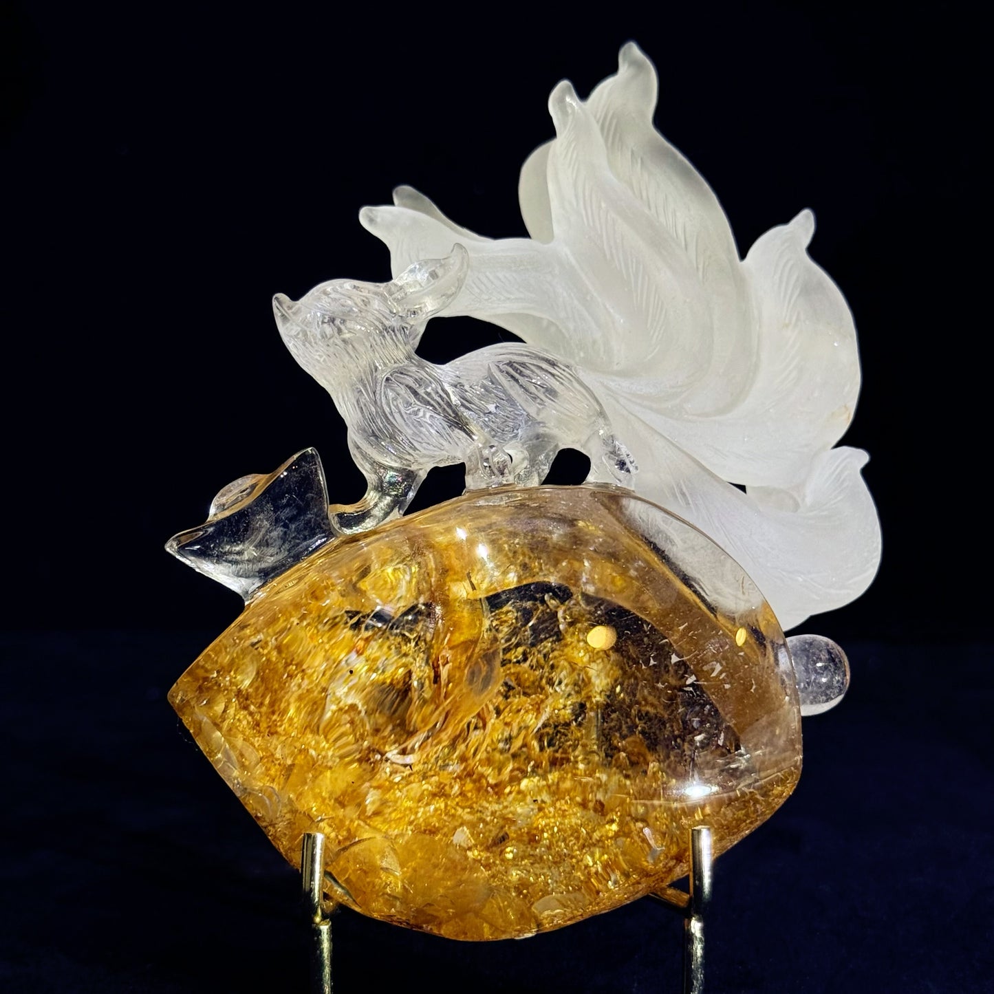 Yellow Hematoid Quartz Nine-Tailed Fox Ornament