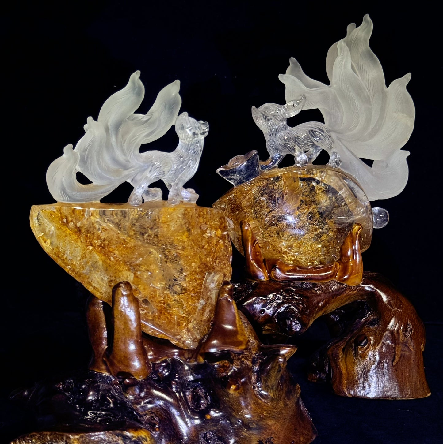 Yellow Hematoid Quartz Nine-Tailed Fox Ornament