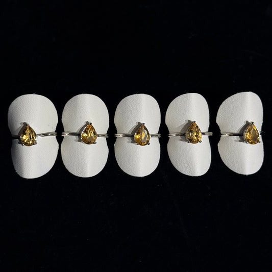 黃水晶水滴形簡單款鈦鋼戒指