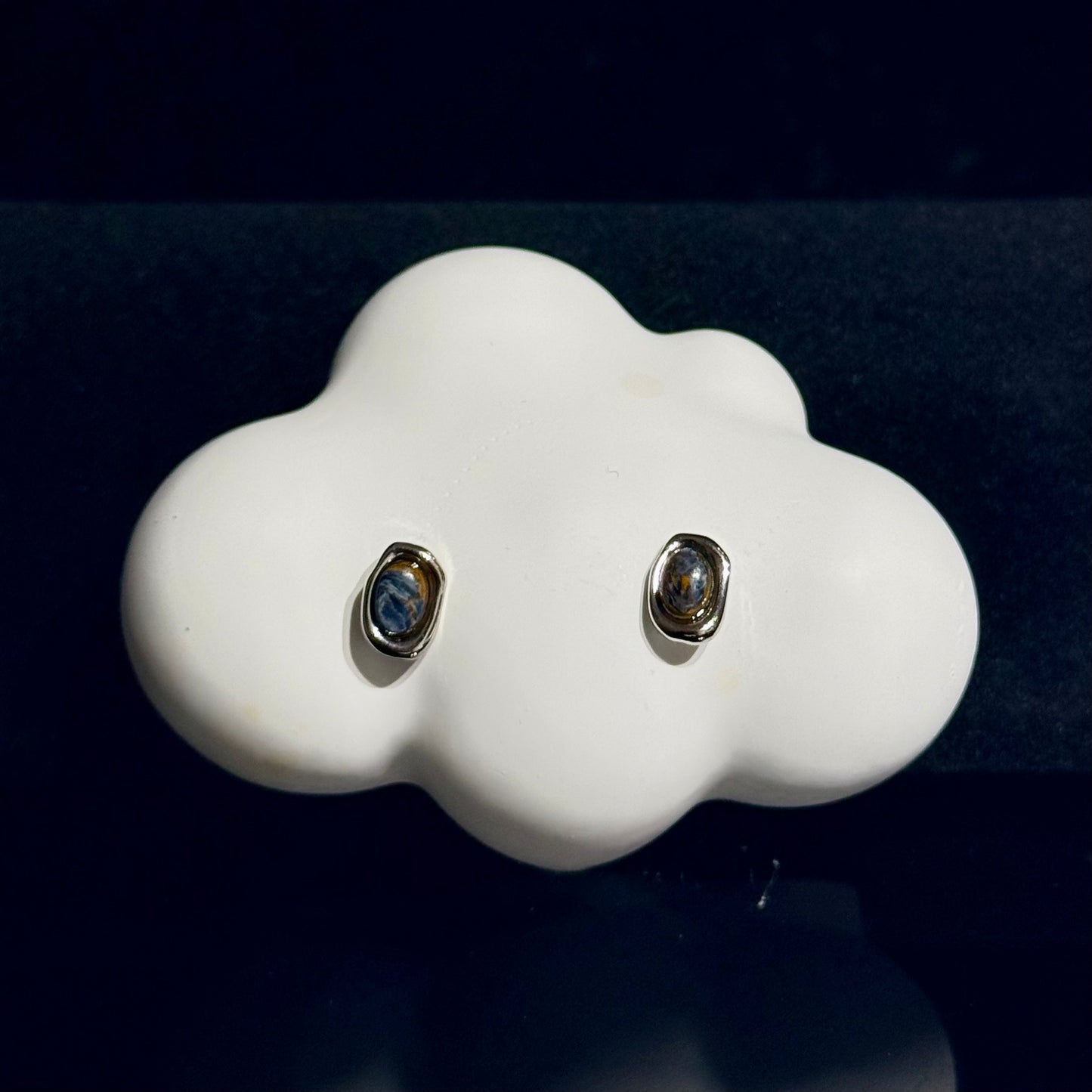 彼德石橢圓形耳環 - 純銀防敏感耳針