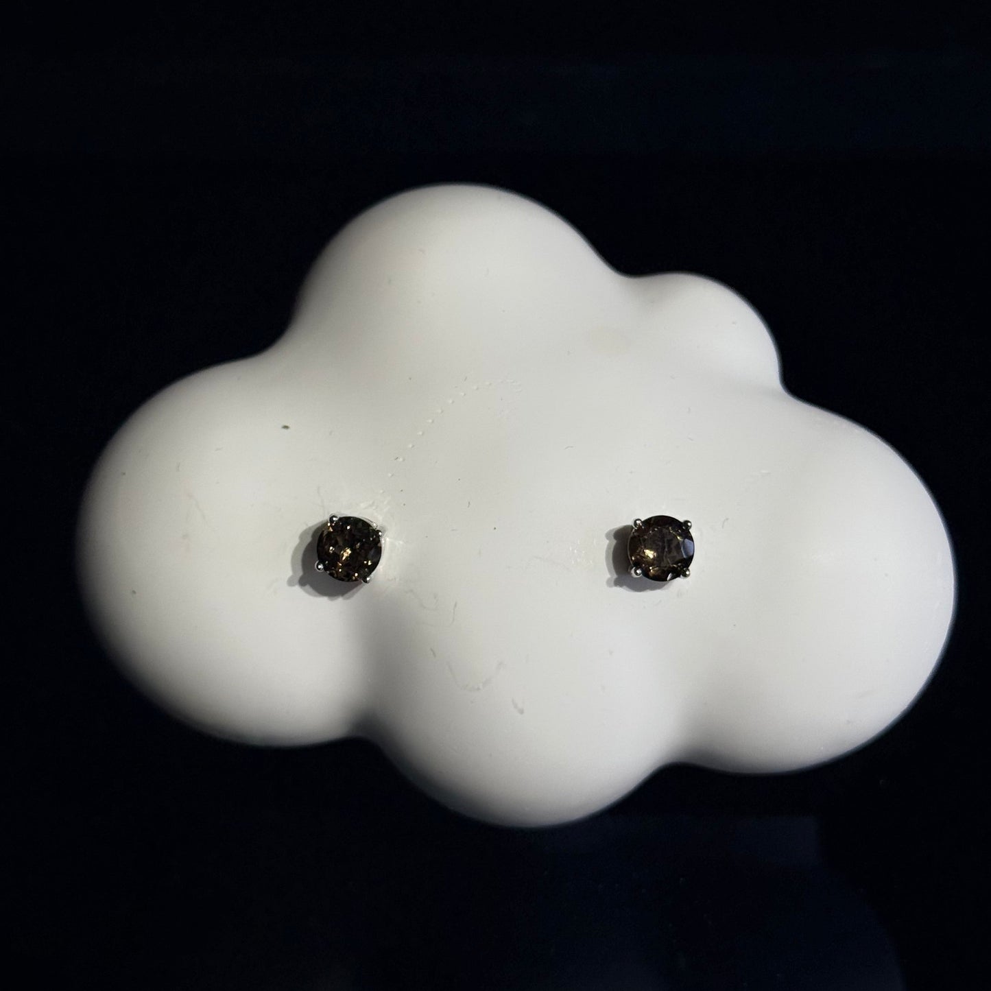 茶水晶四爪水晶耳環 - 防敏感純銀耳針