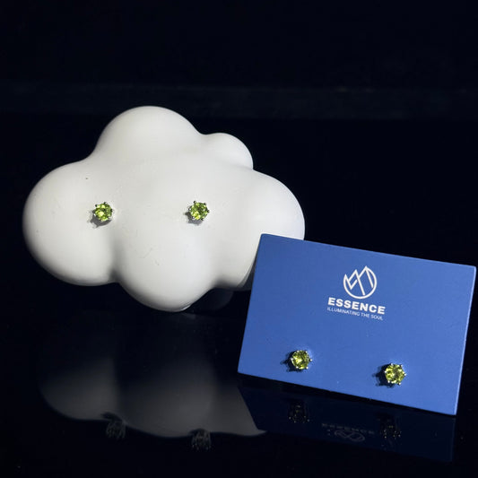 橄欖石六爪水晶耳環 - 防敏感純銀耳針