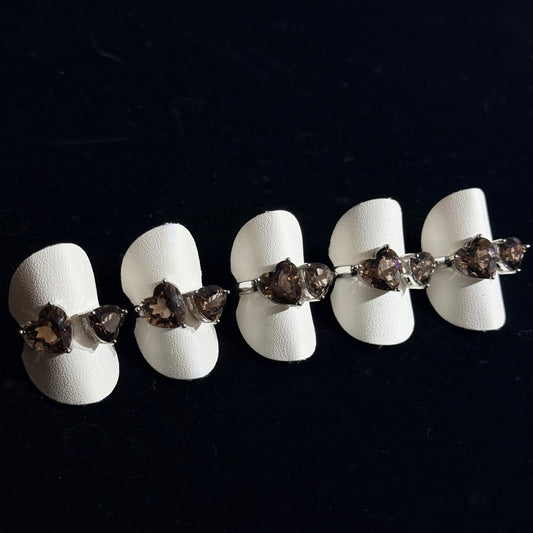 茶水晶雙心心鈦鋼戒指｜天然水晶戒指｜Smoky Quartz Twin Hearts Titanium Steel Ring｜穩定情緒・增強自信・守護愛情