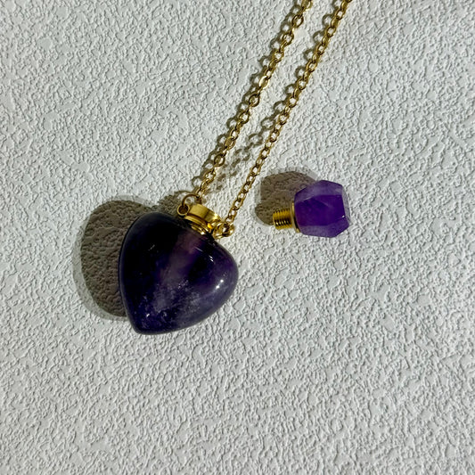 紫水晶心形香水瓶頸鏈｜天然水晶項鍊｜Amethyst Heart Perfume Bottle Necklace｜安定心神・提升直覺・招好緣人際