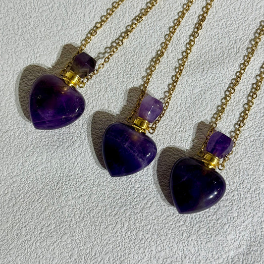 紫水晶心形香水瓶頸鏈｜天然水晶項鍊｜Amethyst Heart Perfume Bottle Necklace｜安定心神・提升直覺・招好緣人際